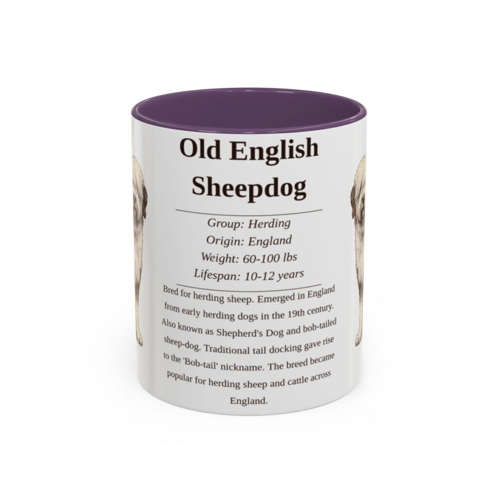 11oz Old English Sheepdog Mug, Purple, front view