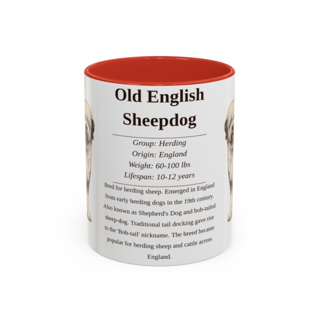 11oz Old English Sheepdog Mug, Red, front view