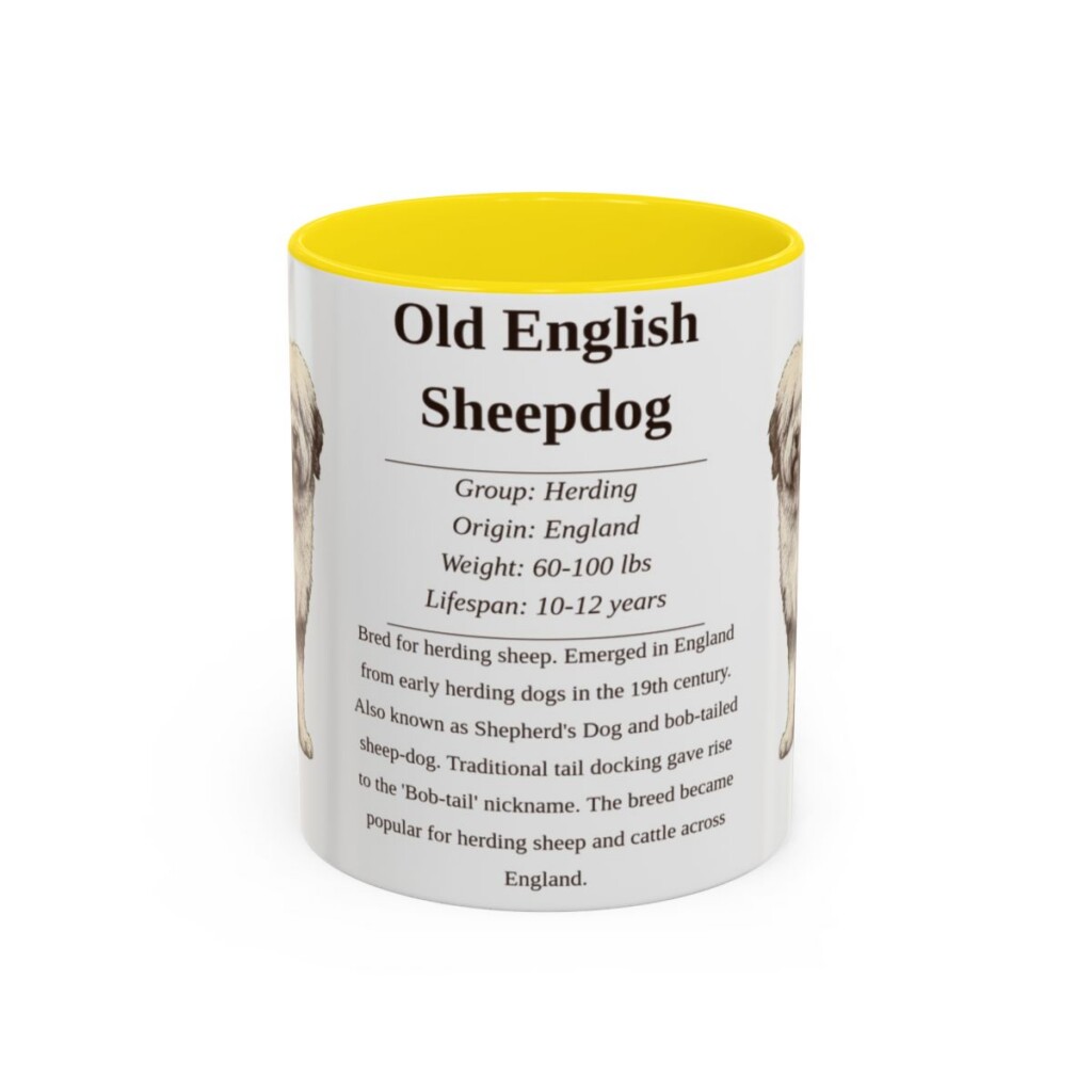 11oz Old English Sheepdog Mug, Yellow, front view