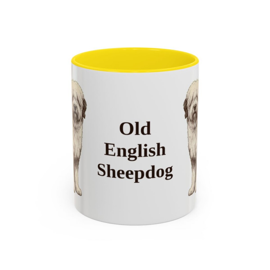 11oz Old English Sheepdog Mug, Yellow, front view