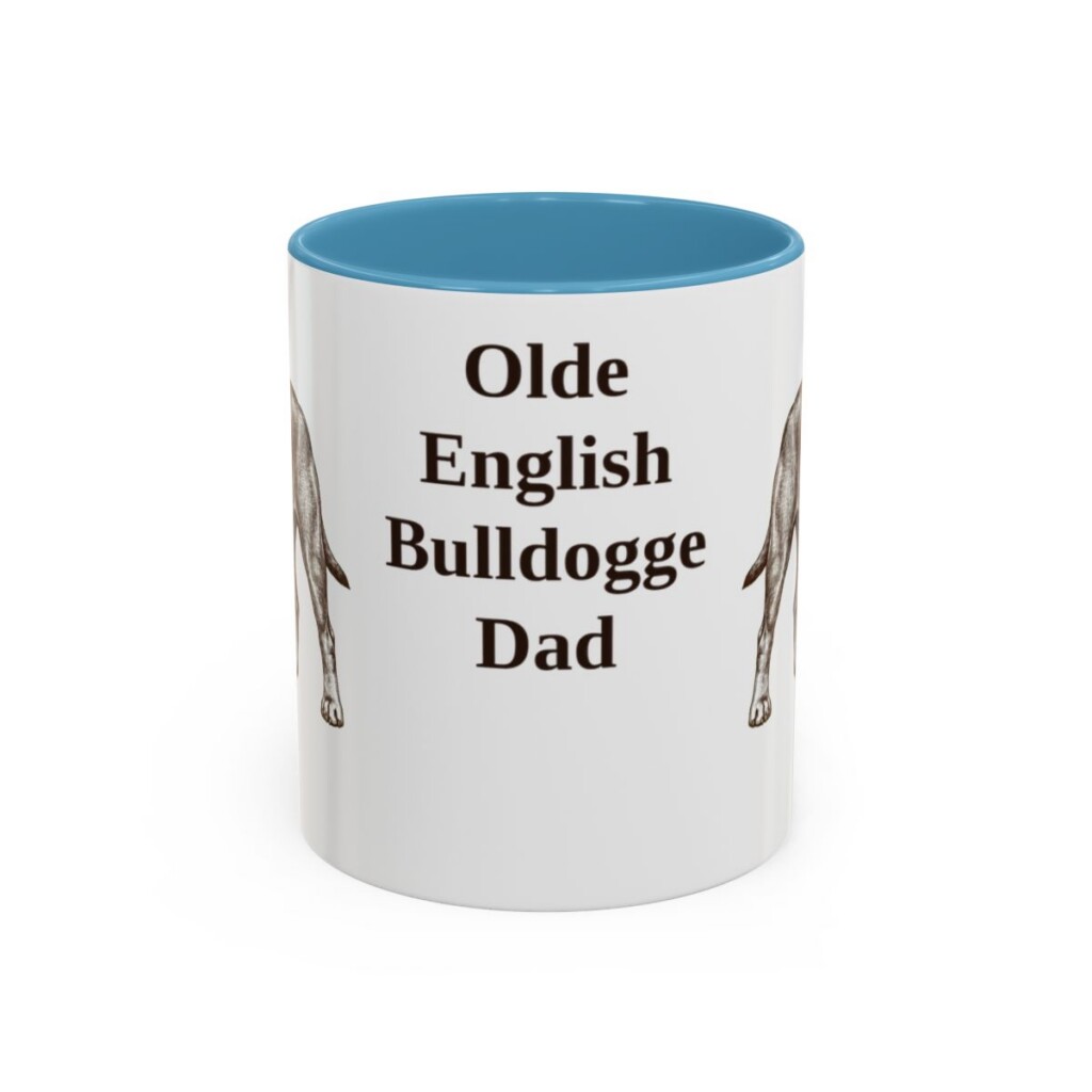 11oz Olde English Bulldogge Dog Dad Mug, Light Blue, front view