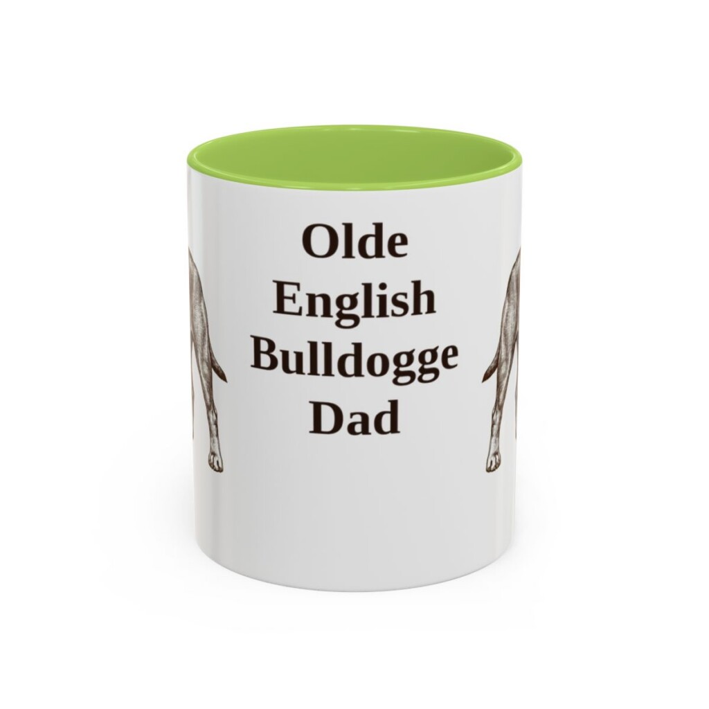 11oz Olde English Bulldogge Dog Dad Mug, Light Green, front view