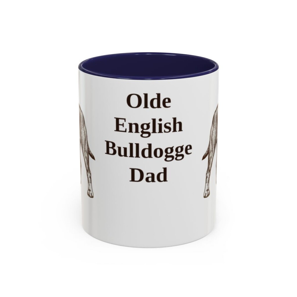 11oz Olde English Bulldogge Dog Dad Mug, Navy, front view