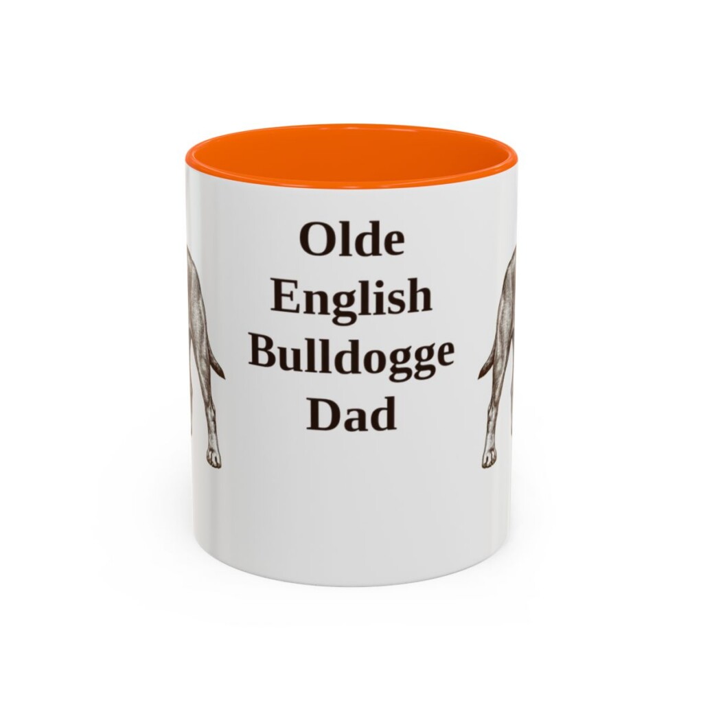 11oz Olde English Bulldogge Dog Dad Mug, Orange, front view