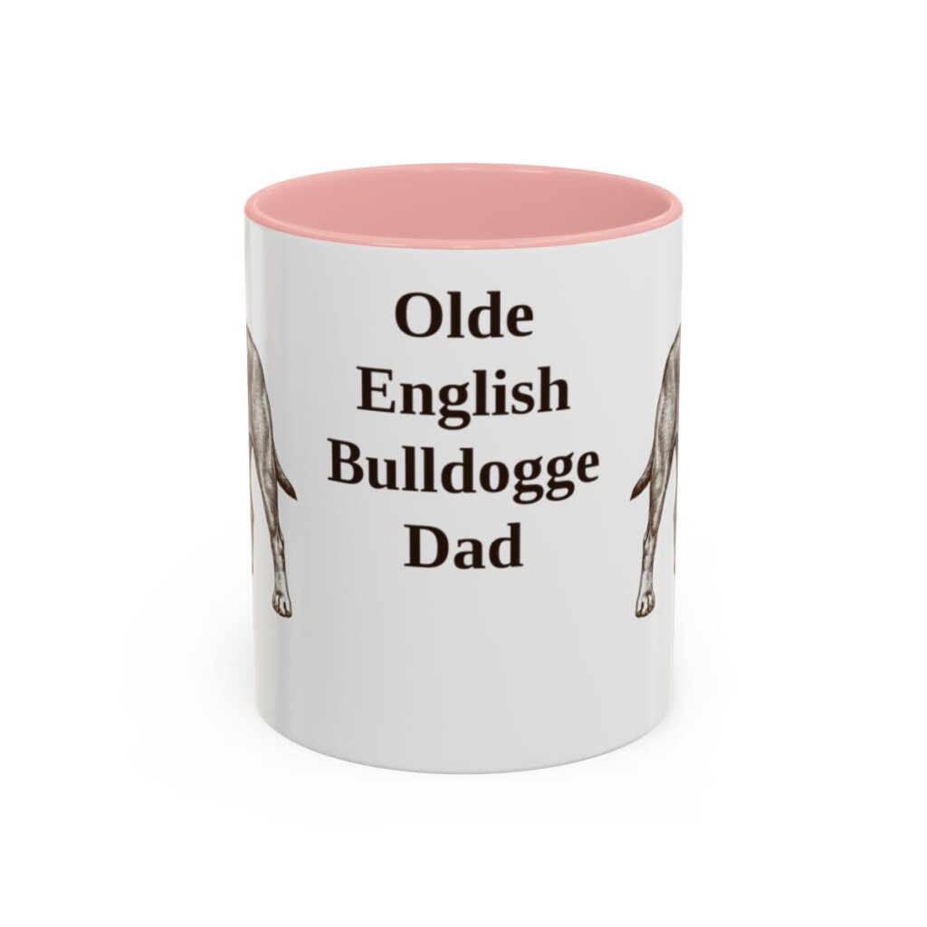 11oz Olde English Bulldogge Dog Dad Mug, Pink, front view