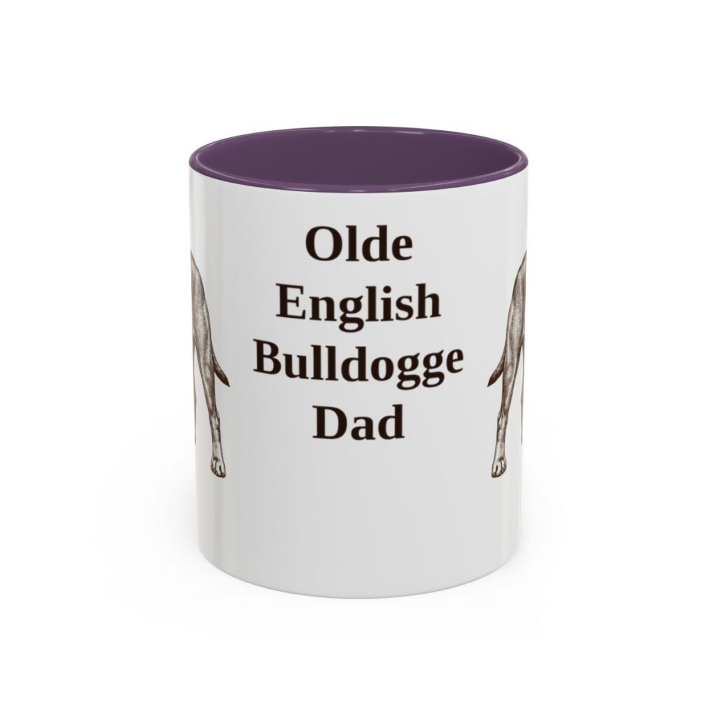 11oz Olde English Bulldogge Dog Dad Mug, Purple, front view