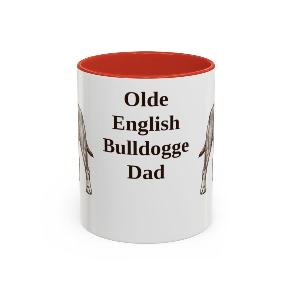 11oz Olde English Bulldogge Dog Dad Mug, Red, front view