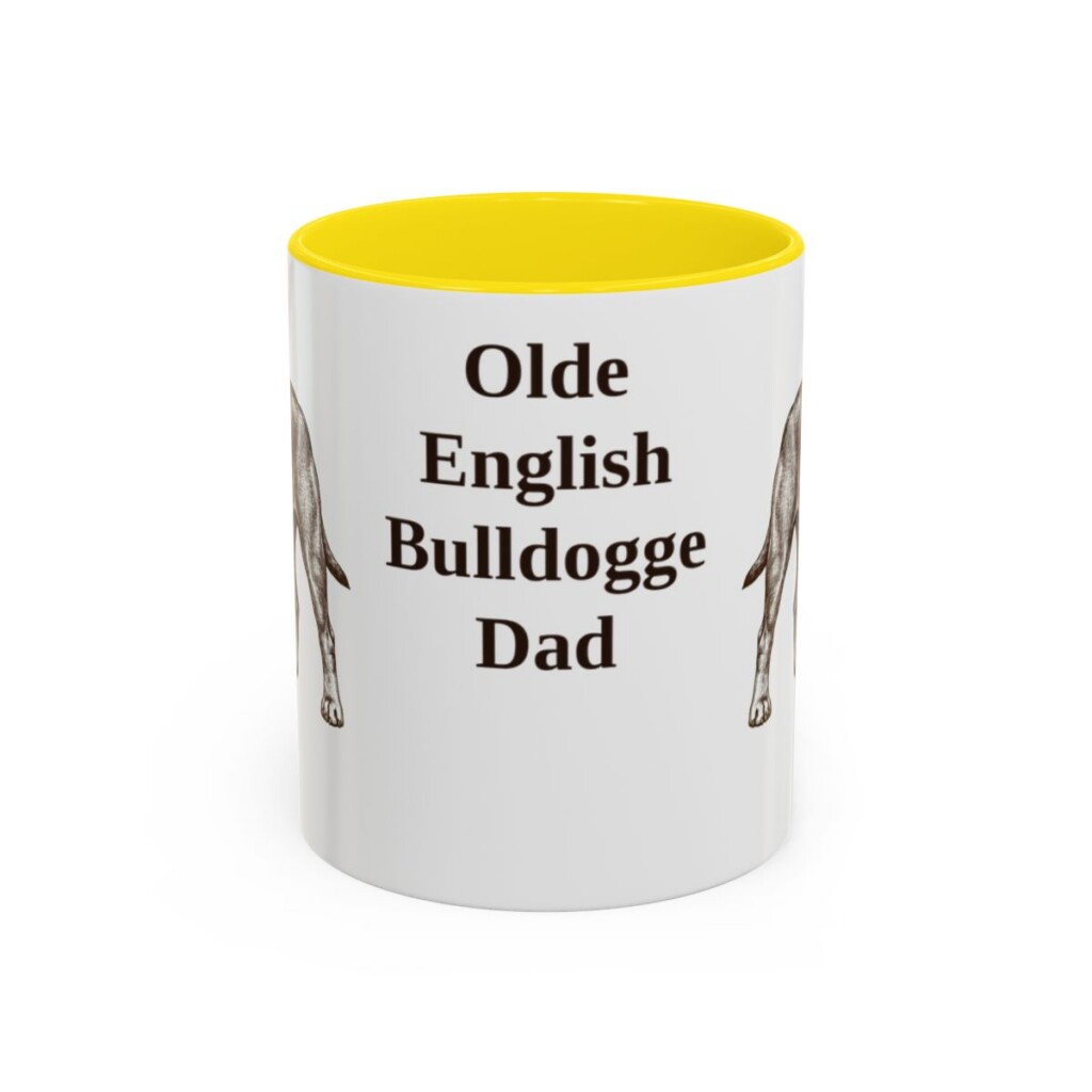 11oz Olde English Bulldogge Dog Dad Mug, Yellow, front view