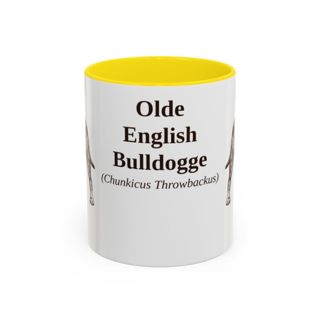 11oz Olde English Bulldogge Latin Mug, Yellow, front view
