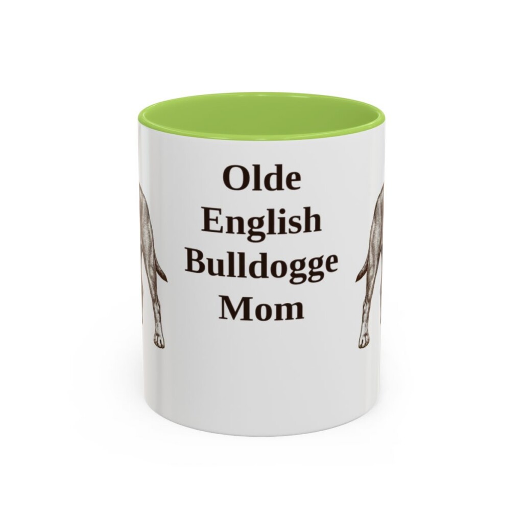 11oz Olde English Bulldogge Dog Mom Mug, Light Green, front view