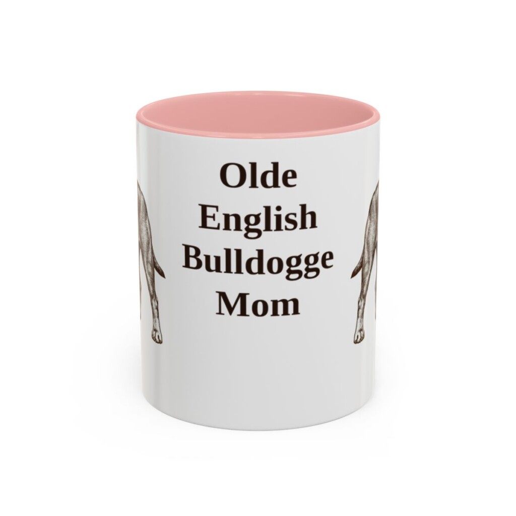 11oz Olde English Bulldogge Dog Mom Mug, Pink, front view
