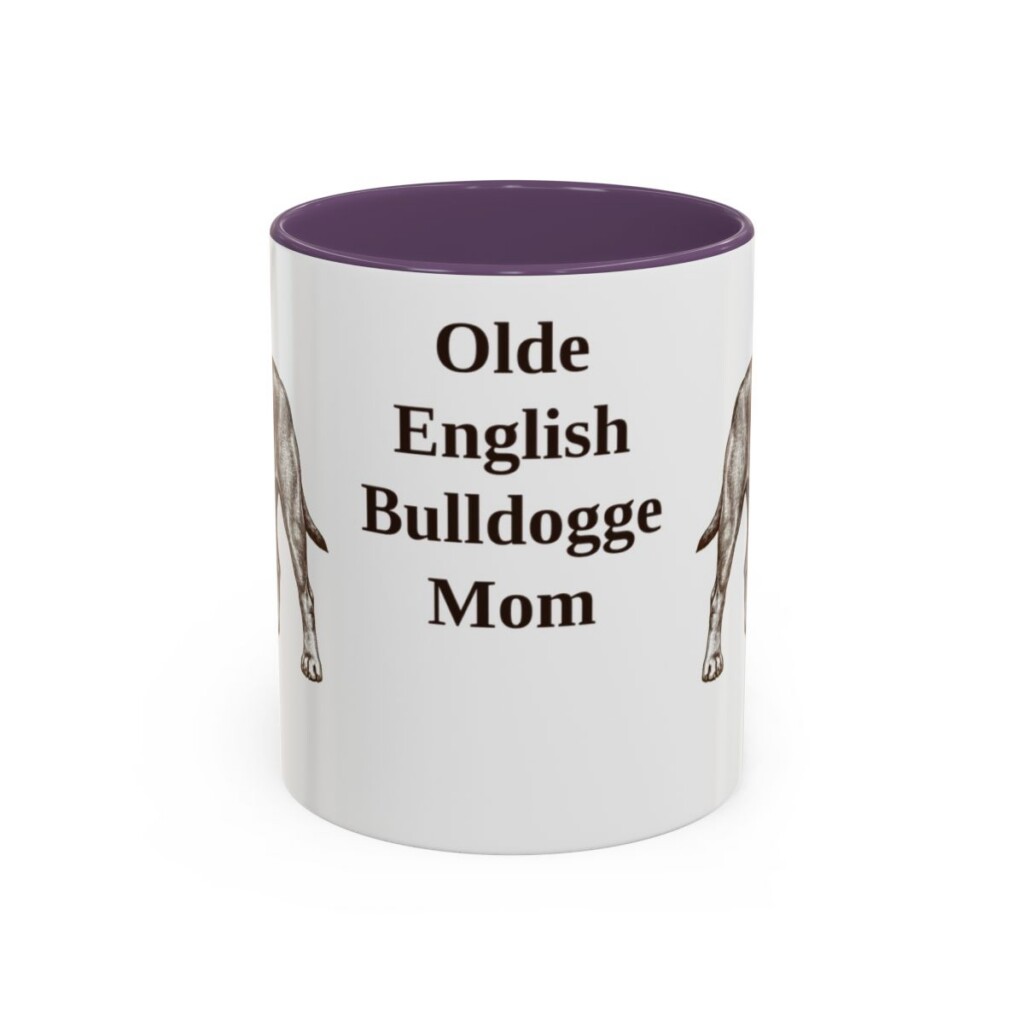 11oz Olde English Bulldogge Dog Mom Mug, Purple, front view