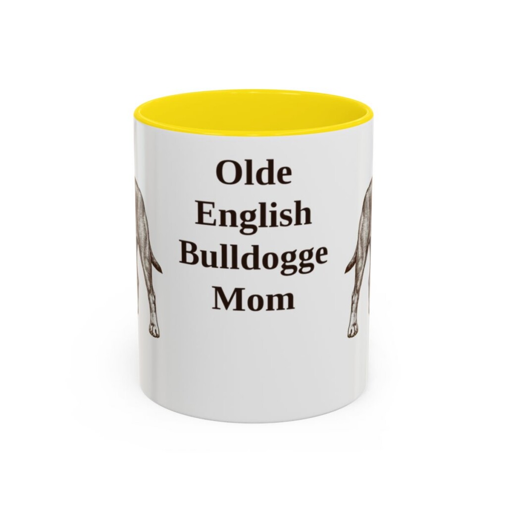 11oz Olde English Bulldogge Dog Mom Mug, Yellow, front view
