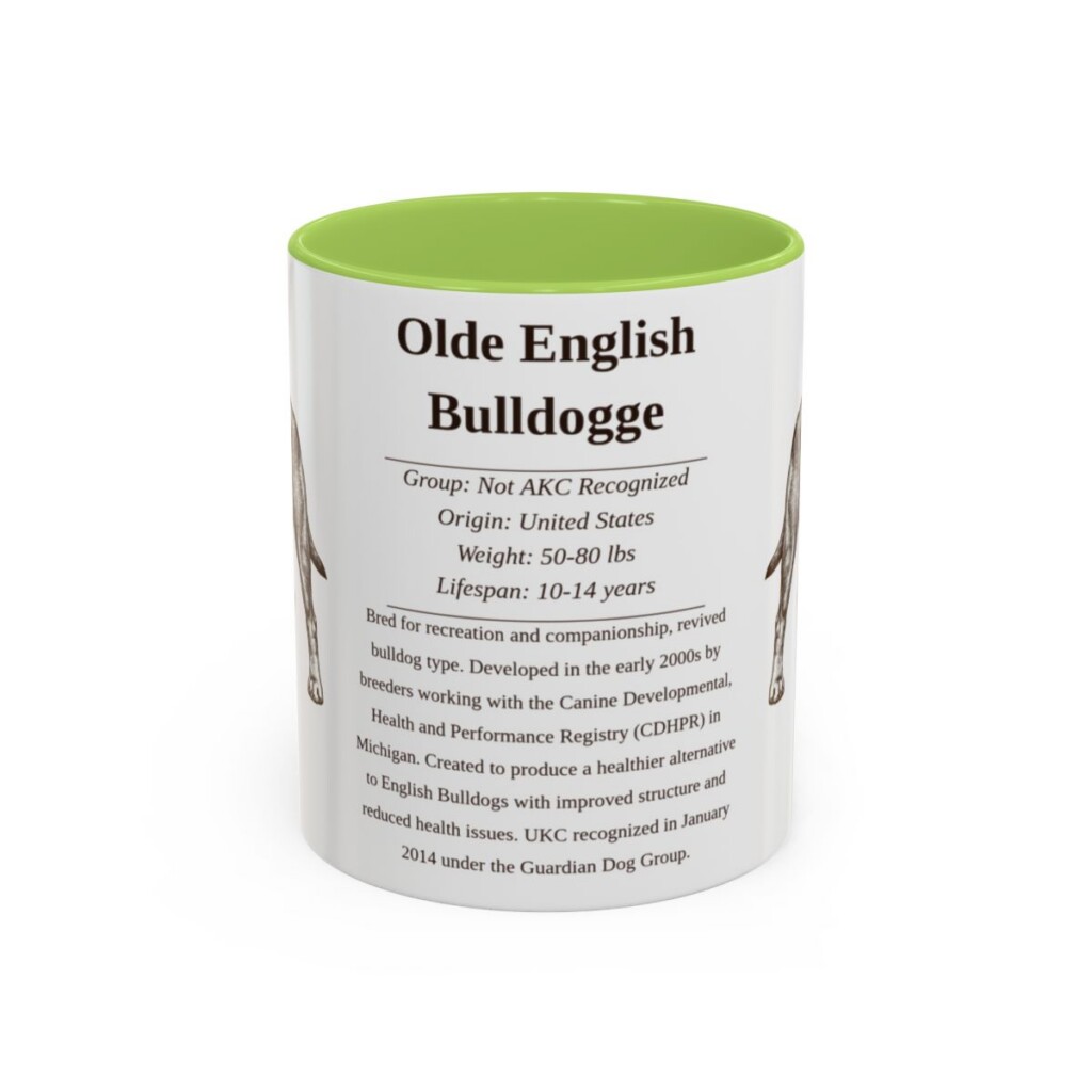 11oz Olde English Bulldogge Mug, Light Green, front view