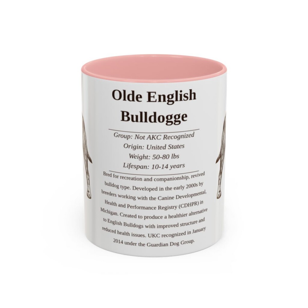 11oz Olde English Bulldogge Mug, Pink, front view