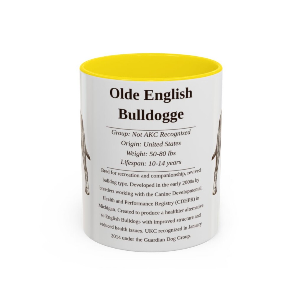 11oz Olde English Bulldogge Mug, Yellow, front view