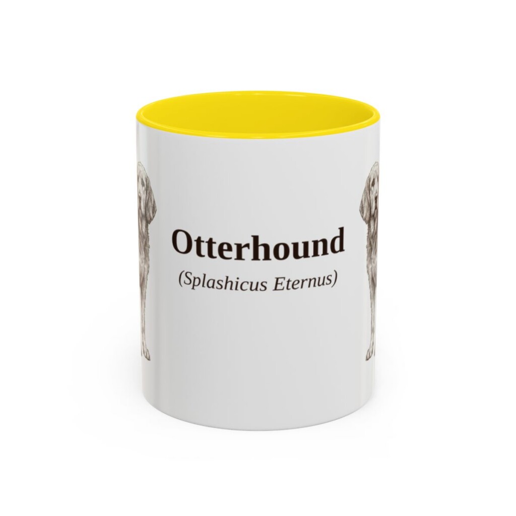 11oz Otterhound Latin Mug, Yellow, front view