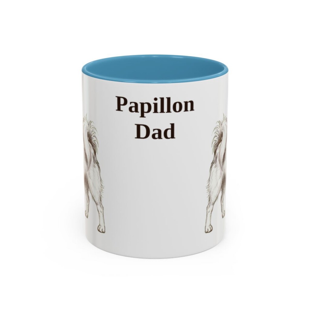11oz Papillon Dog Dad Mug, Light Blue, front view