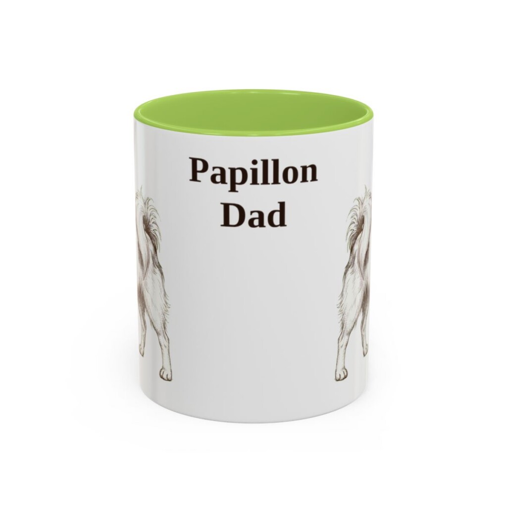 11oz Papillon Dog Dad Mug, Light Green, front view