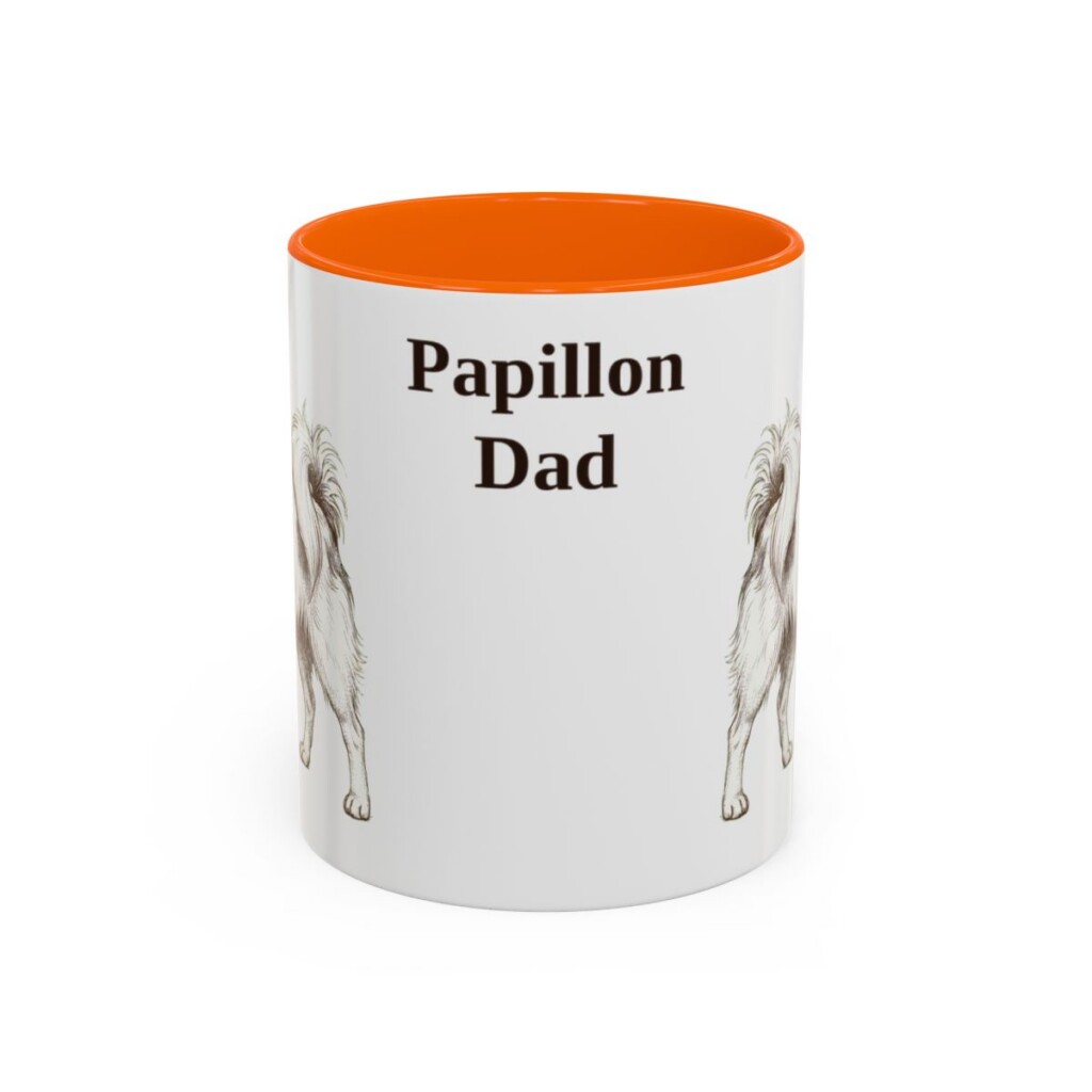 11oz Papillon Dog Dad Mug, Orange, front view