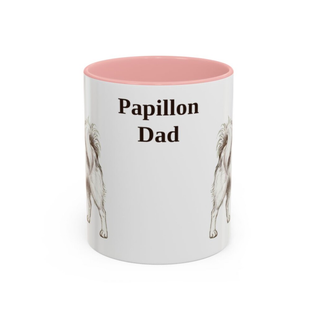 11oz Papillon Dog Dad Mug, Pink, front view