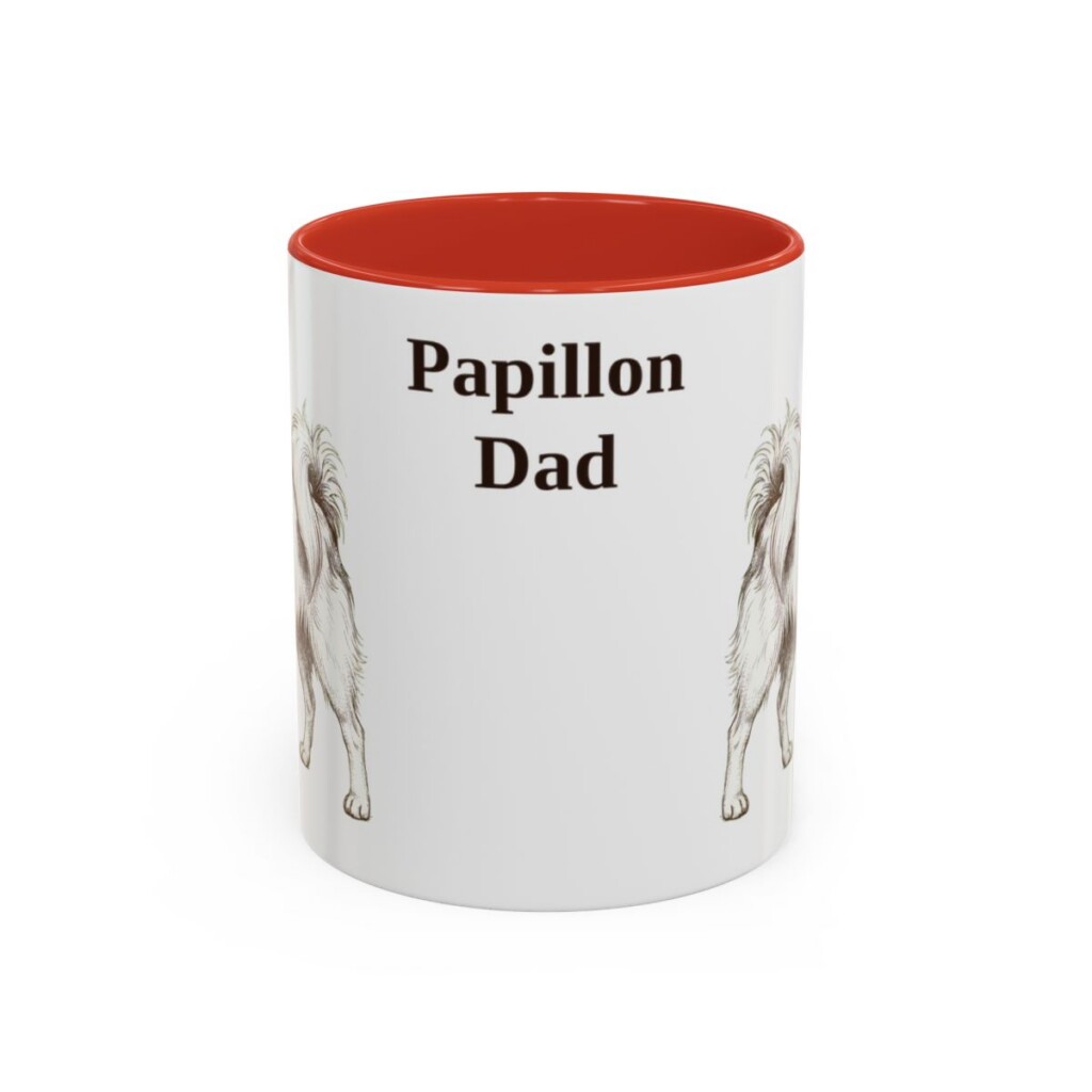 11oz Papillon Dog Dad Mug, Red, front view