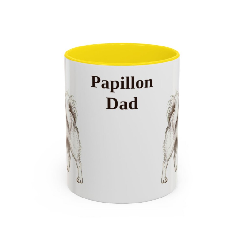11oz Papillon Dog Dad Mug, Yellow, front view