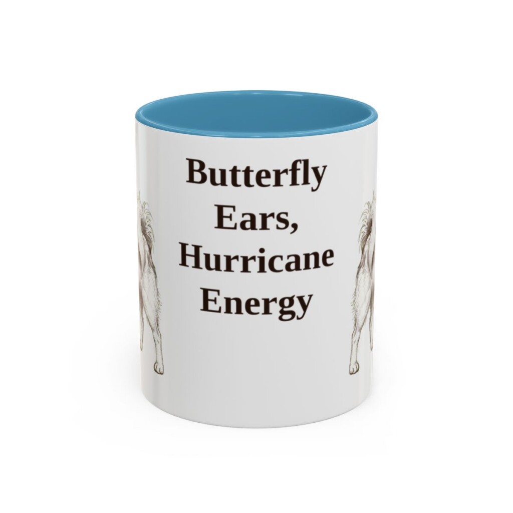 11oz-papillon-mug-humor-light-blue 11oz Funny Papillon Mug, Light Blue, front view