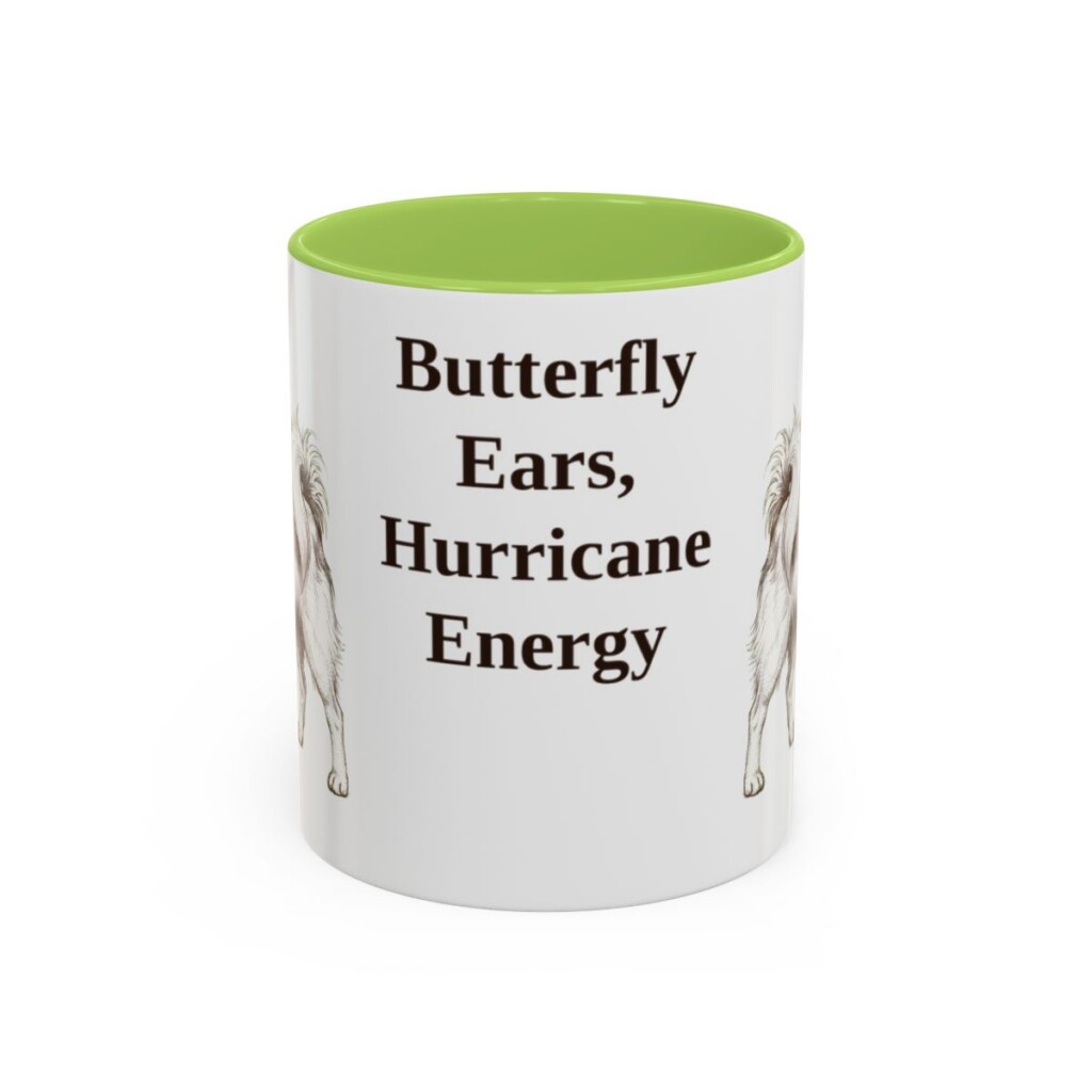 11oz-papillon-mug-humor-light-green 11oz Funny Papillon Mug, Light Green, front view