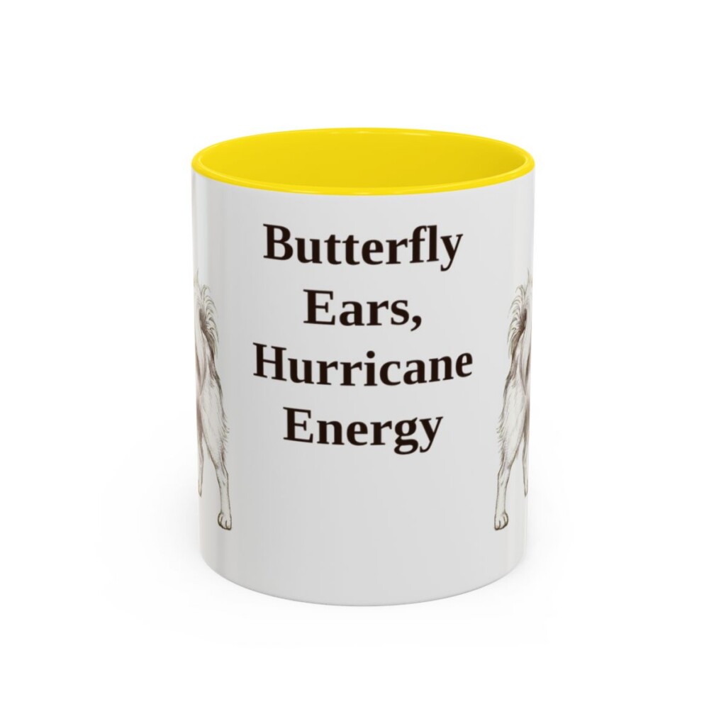 11oz-papillon-mug-humor-yellow 11oz Funny Papillon Mug, Yellow, front view