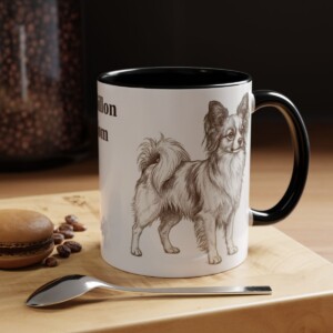 11oz Papillon Dog Mom Mug, Black, lifestyle photo