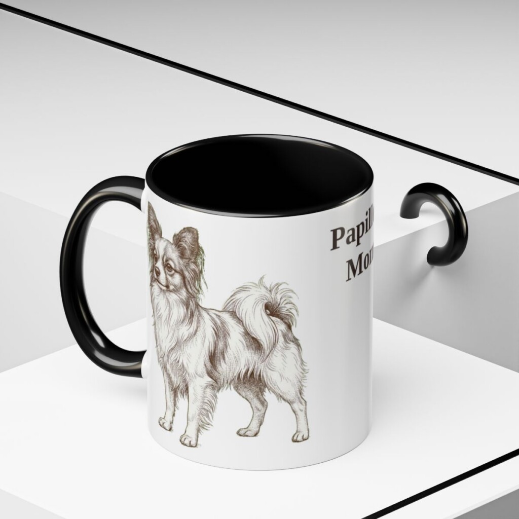 11oz Papillon Dog Mom Mug, Black, lifestyle photo