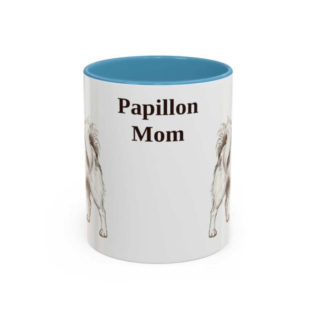 11oz Papillon Dog Mom Mug, Light Blue, front view