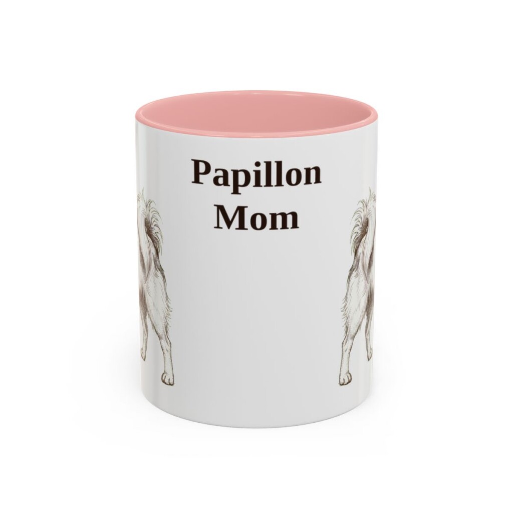 11oz Papillon Dog Mom Mug, Pink, front view