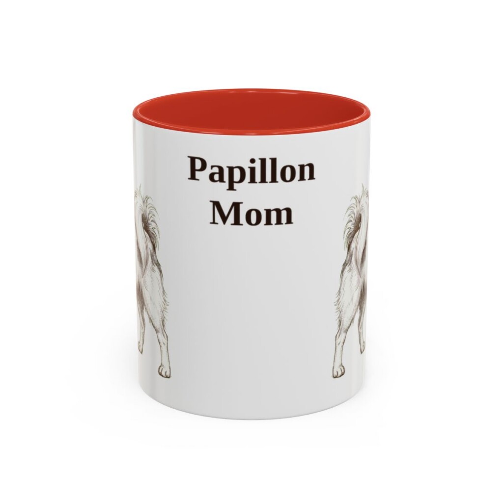 11oz Papillon Dog Mom Mug, Red, front view