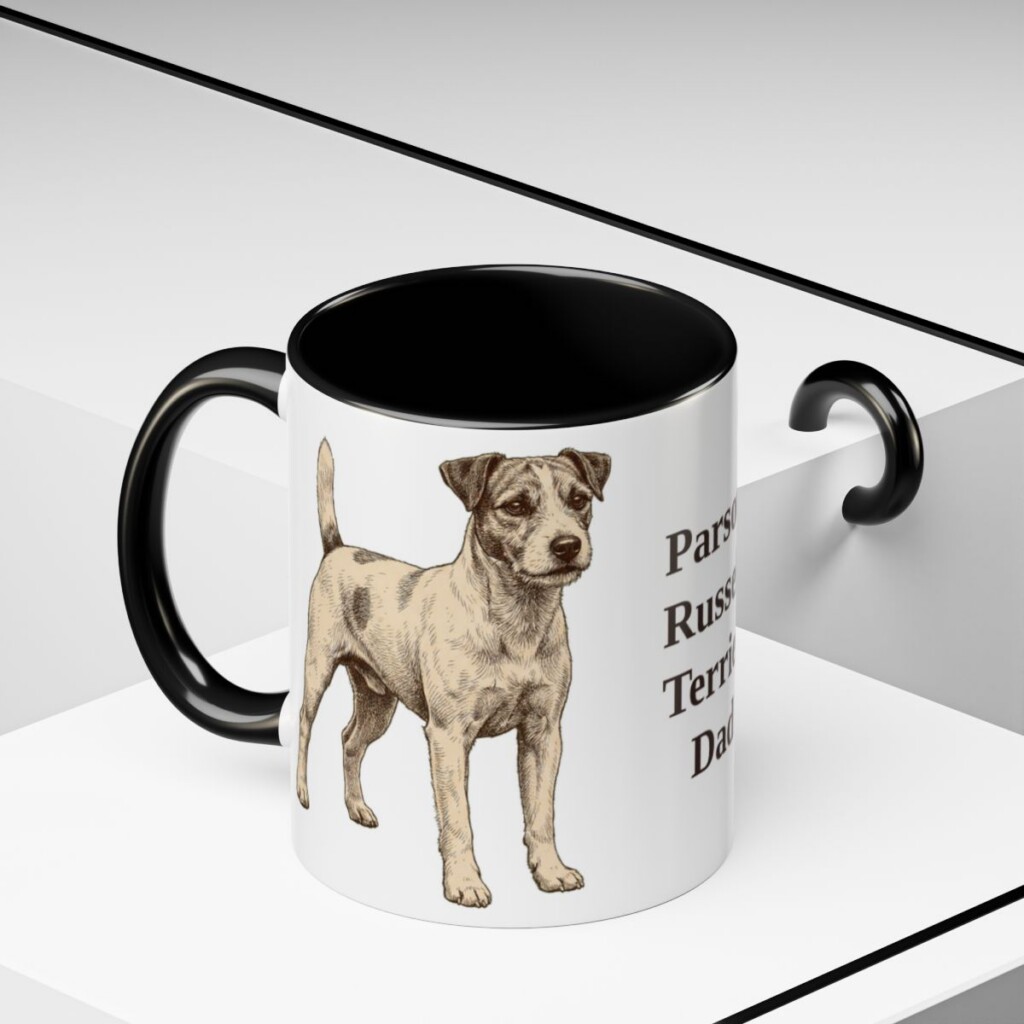 11oz Parson Russell Terrier Dog Dad Mug, Black, lifestyle photo