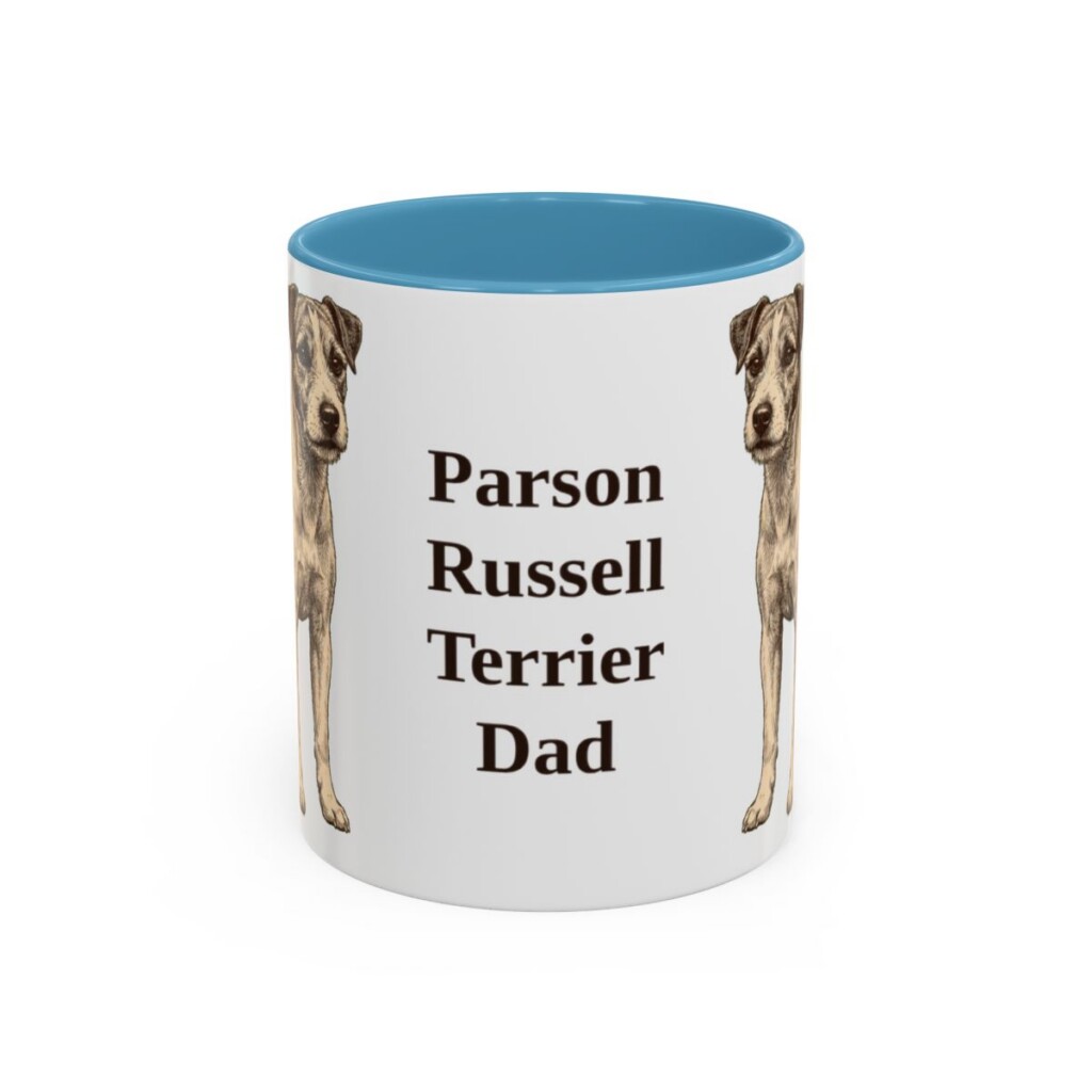 11oz Parson Russell Terrier Dog Dad Mug, Light Blue, front view