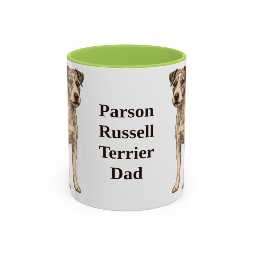 11oz Parson Russell Terrier Dog Dad Mug, Light Green, front view