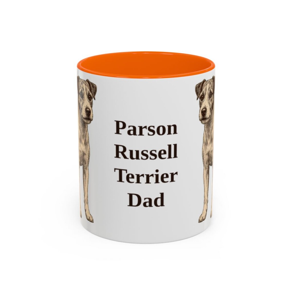 11oz Parson Russell Terrier Dog Dad Mug, Orange, front view