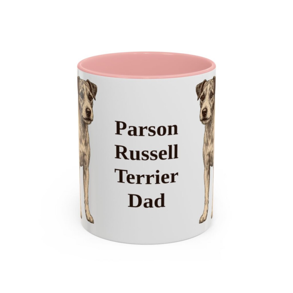 11oz Parson Russell Terrier Dog Dad Mug, Pink, front view
