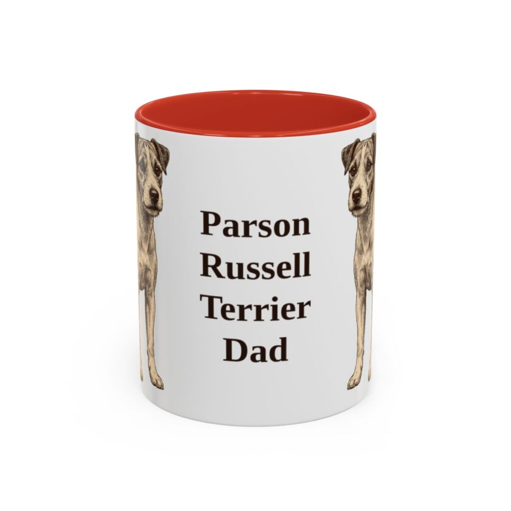 11oz Parson Russell Terrier Dog Dad Mug, Red, front view