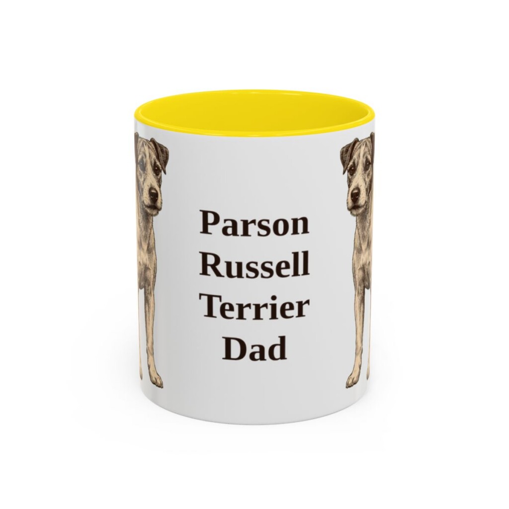 11oz Parson Russell Terrier Dog Dad Mug, Yellow, front view