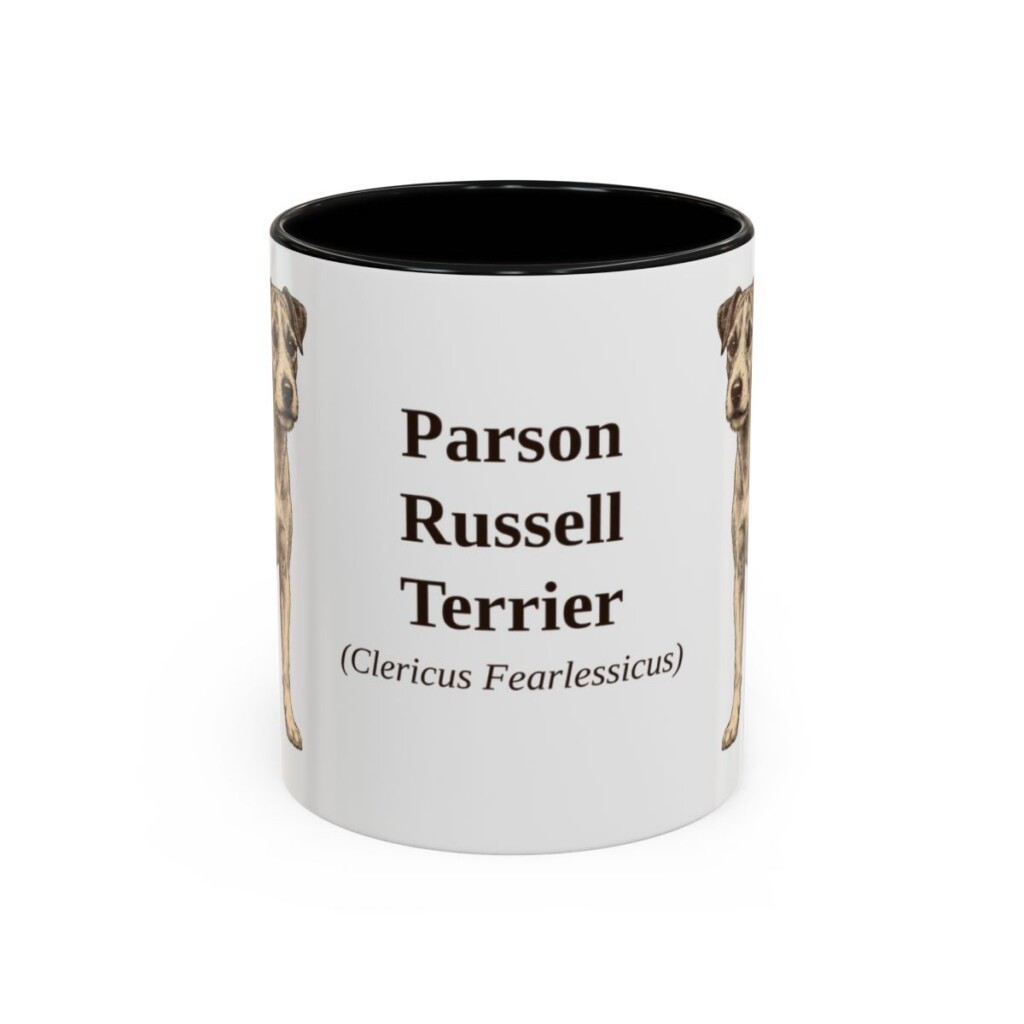 11oz Parson Russell Terrier Latin Mug, Black, front view