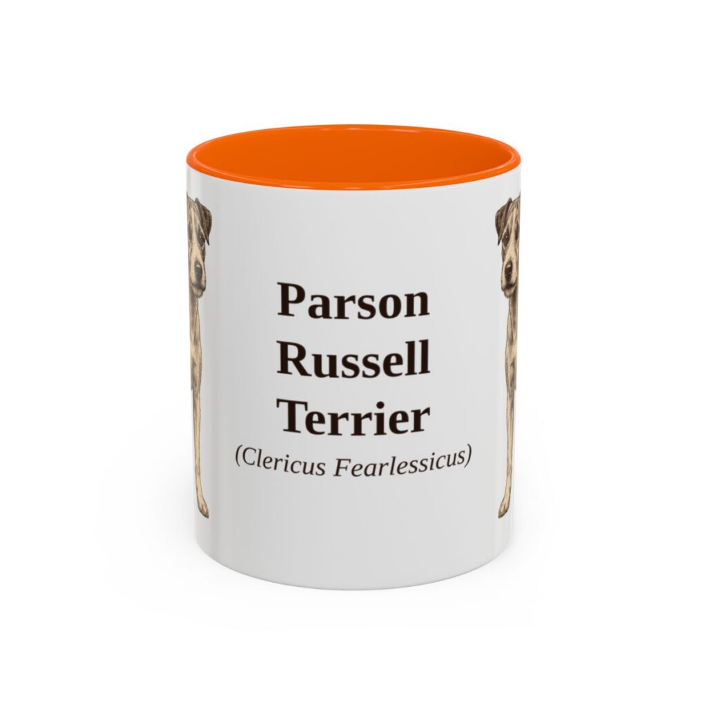 11oz Parson Russell Terrier Latin Mug, Orange, front view