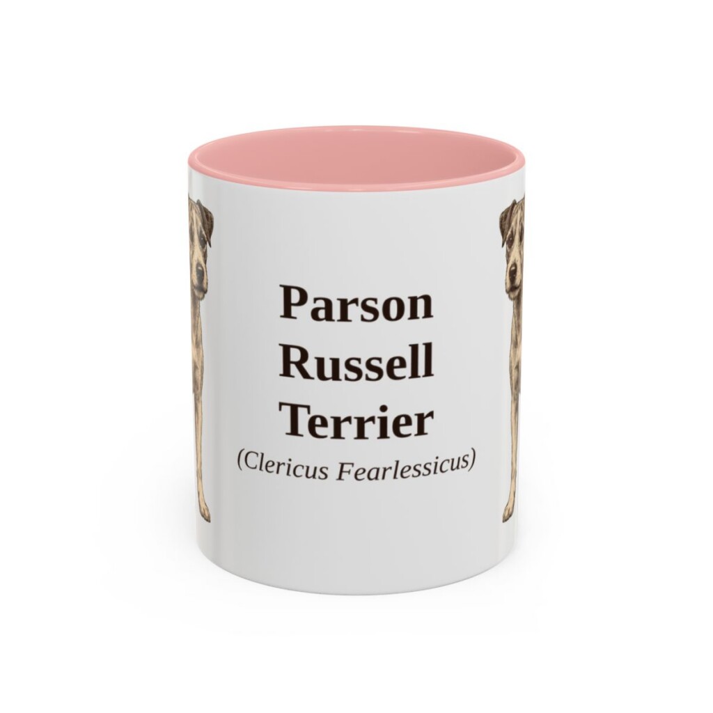 11oz Parson Russell Terrier Latin Mug, Pink, front view