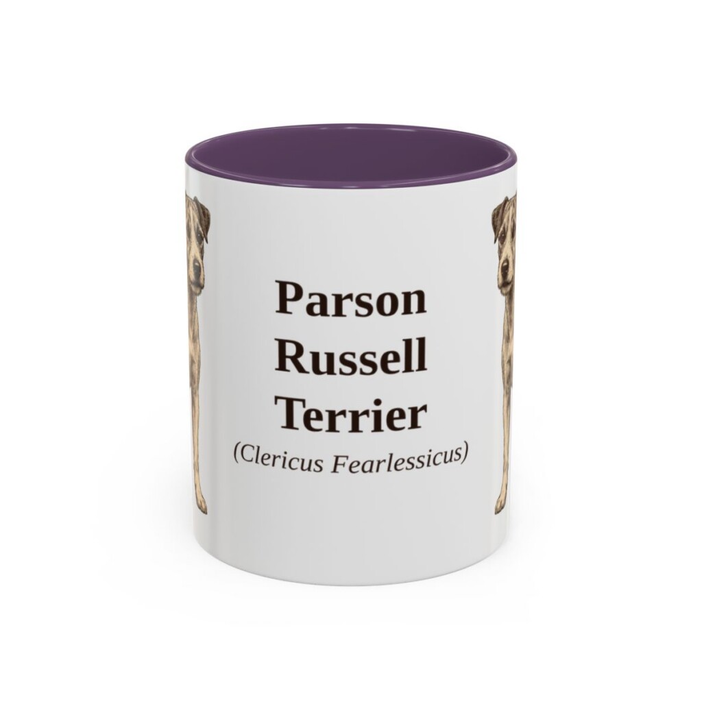 11oz Parson Russell Terrier Latin Mug, Purple, front view