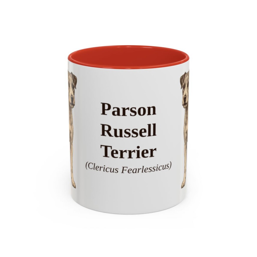 11oz Parson Russell Terrier Latin Mug, Red, front view