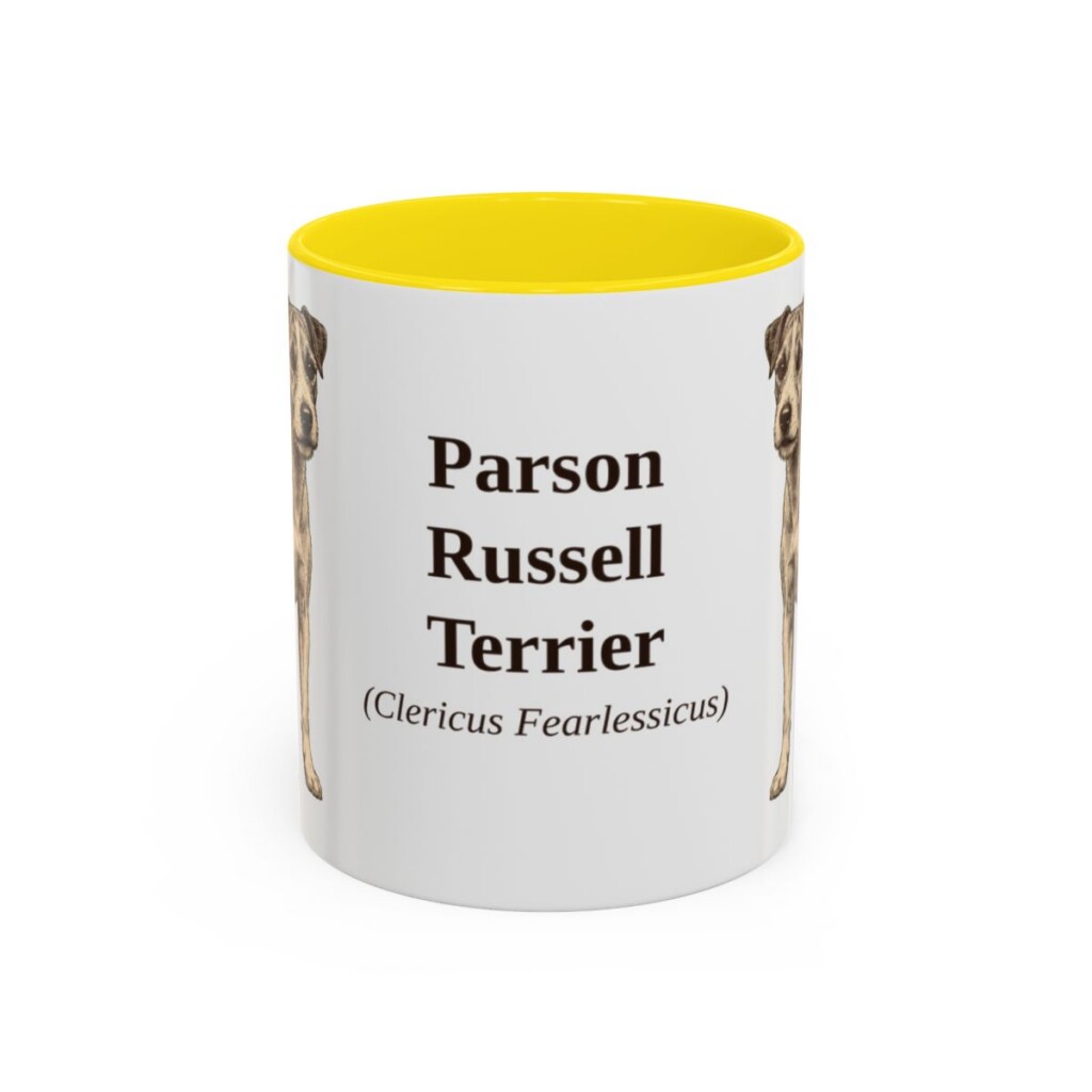 11oz Parson Russell Terrier Latin Mug, Yellow, front view