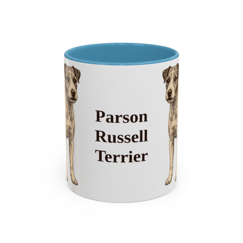 11oz Parson Russell Terrier Mug, Light Blue, front view