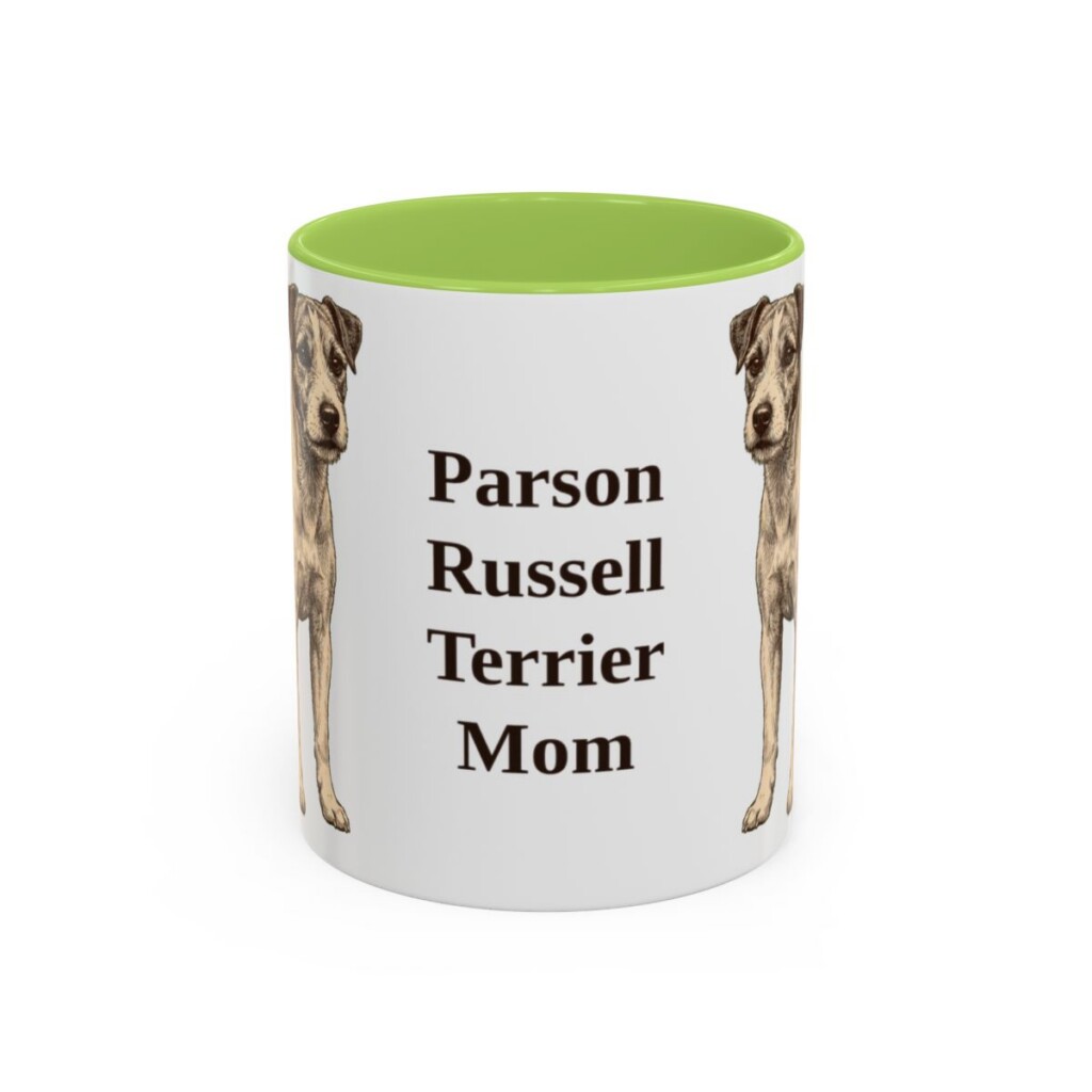 11oz Parson Russell Terrier Dog Mom Mug, Light Green, front view